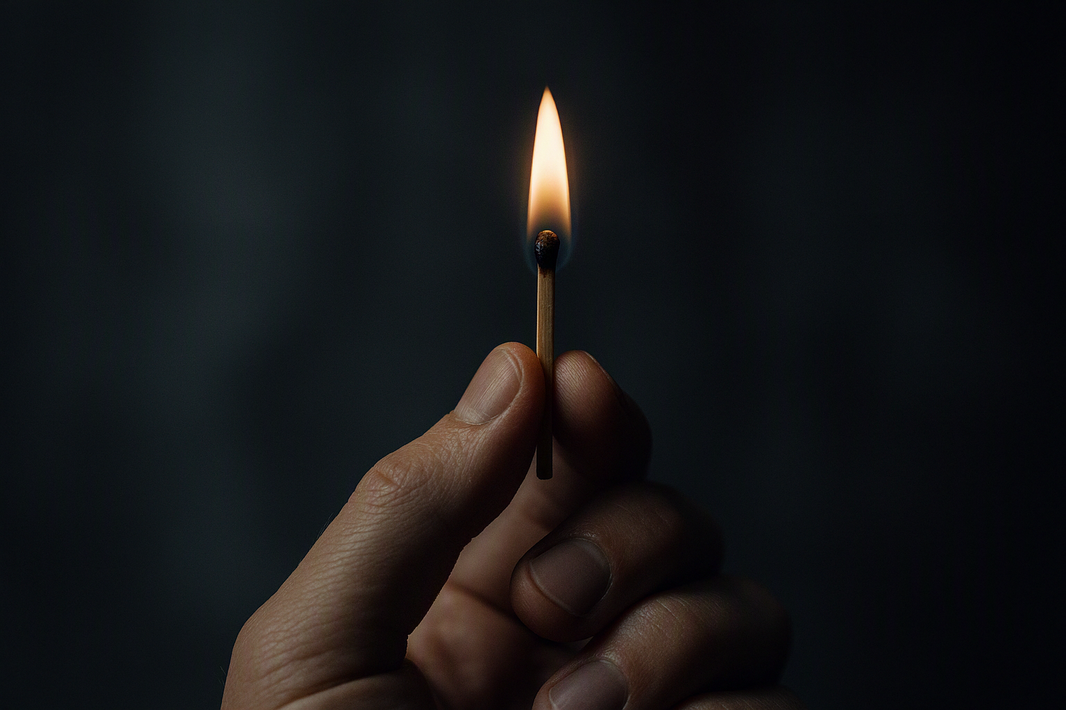 A single lit match held in darkness, representing the critical moment before a preventable crisis — the window for proactive leadership that most organizations miss.
